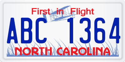 NC license plate ABC1364