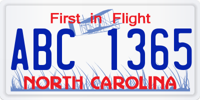 NC license plate ABC1365