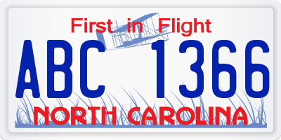 NC license plate ABC1366