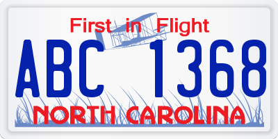 NC license plate ABC1368
