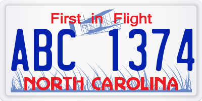 NC license plate ABC1374