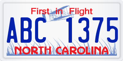 NC license plate ABC1375