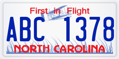 NC license plate ABC1378