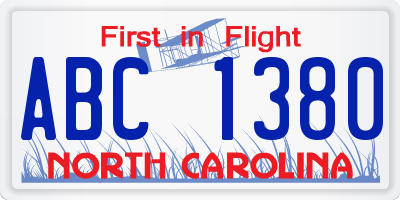 NC license plate ABC1380
