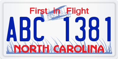 NC license plate ABC1381