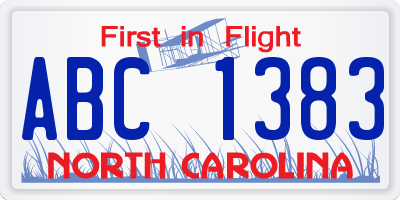 NC license plate ABC1383