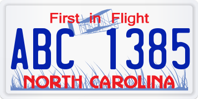 NC license plate ABC1385