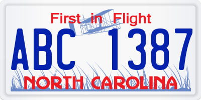 NC license plate ABC1387