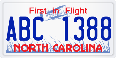NC license plate ABC1388
