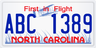 NC license plate ABC1389