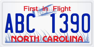 NC license plate ABC1390