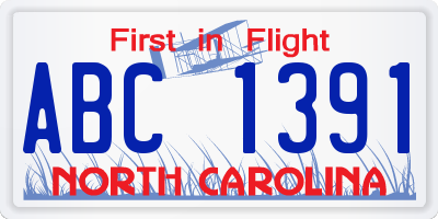 NC license plate ABC1391