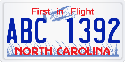 NC license plate ABC1392
