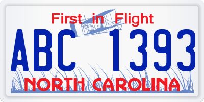 NC license plate ABC1393