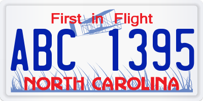 NC license plate ABC1395