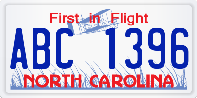 NC license plate ABC1396