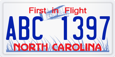 NC license plate ABC1397