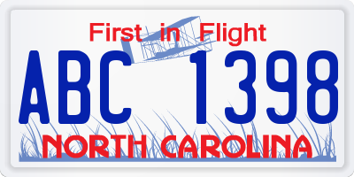 NC license plate ABC1398