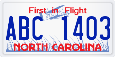 NC license plate ABC1403