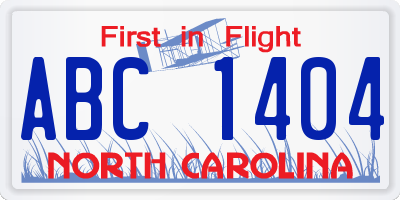 NC license plate ABC1404