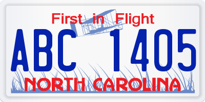 NC license plate ABC1405