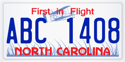 NC license plate ABC1408
