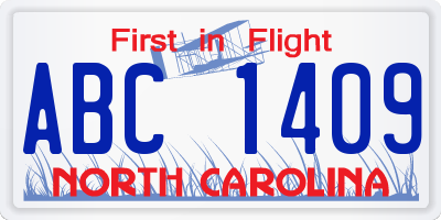 NC license plate ABC1409