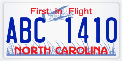 NC license plate ABC1410