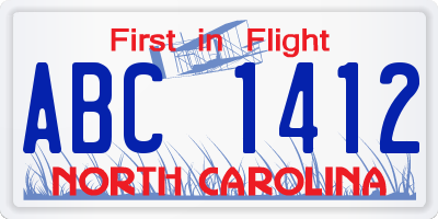 NC license plate ABC1412