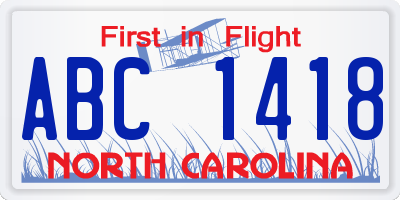 NC license plate ABC1418