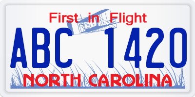 NC license plate ABC1420