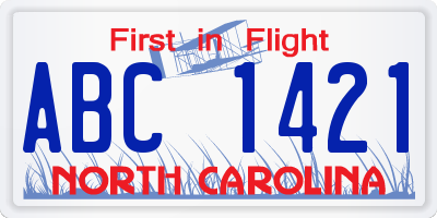 NC license plate ABC1421
