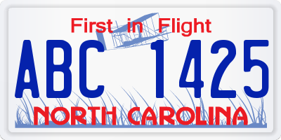 NC license plate ABC1425