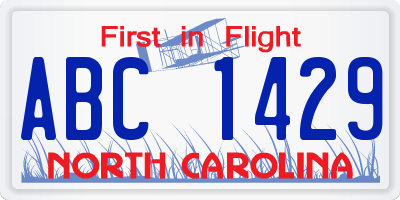 NC license plate ABC1429