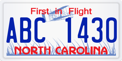 NC license plate ABC1430
