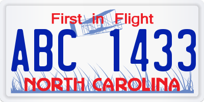 NC license plate ABC1433
