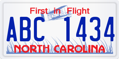 NC license plate ABC1434