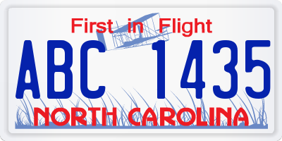NC license plate ABC1435