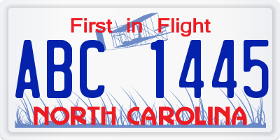 NC license plate ABC1445