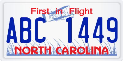 NC license plate ABC1449