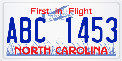 NC license plate ABC1453