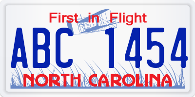 NC license plate ABC1454