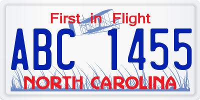 NC license plate ABC1455