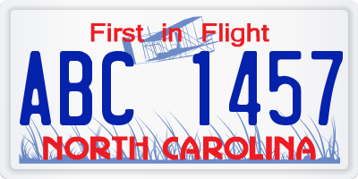 NC license plate ABC1457