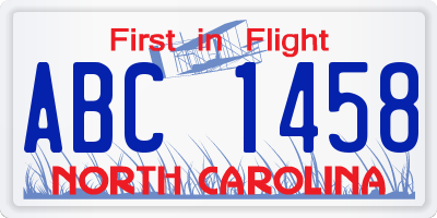 NC license plate ABC1458