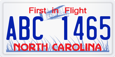 NC license plate ABC1465
