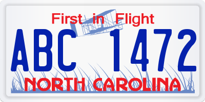 NC license plate ABC1472