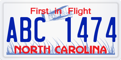 NC license plate ABC1474