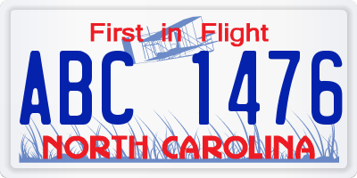 NC license plate ABC1476