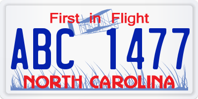 NC license plate ABC1477